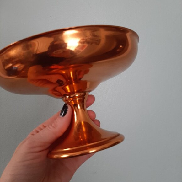 Vtg Shallow Copper Pedestal Catch-all Trinket Dish 6" Boho Farmhouse Whimsygoth - Picture 3 of 6